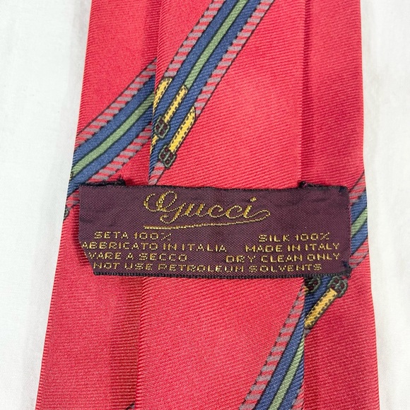 VTG Gucci Mens Red Designer Made In Italy Silk Tie - Picture 6 of 9